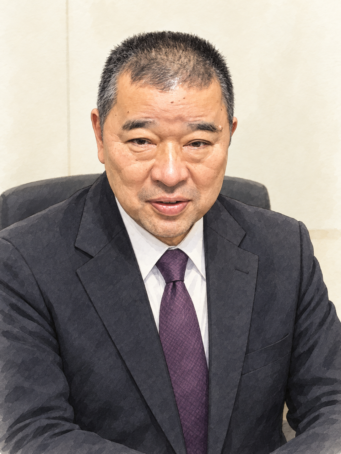 石倉敬一さんの提供写真をもとにしたスーツ姿のイラスト